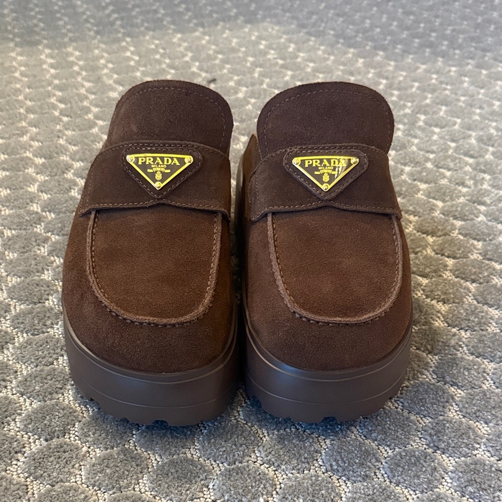 Prada Women’s Brown Suede Flatform Mules